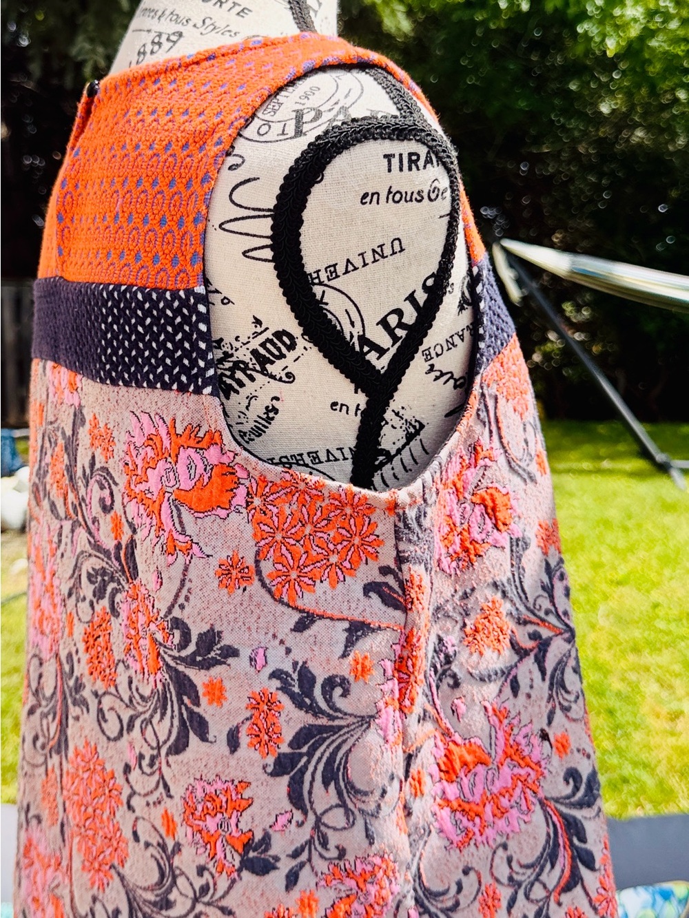 Anthropologie Orange and Lavender Mixed-Pattern Top